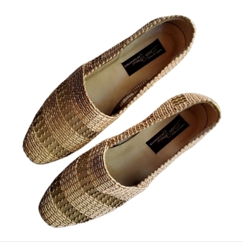 Sento Meucci Leather Woven Tan Gold Mesh Slip‎ On Shoes 6.5 Medium
